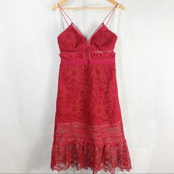 Self Portrait Red Floral Blush Midi Dress Size US 8 - Picture 2 of 16